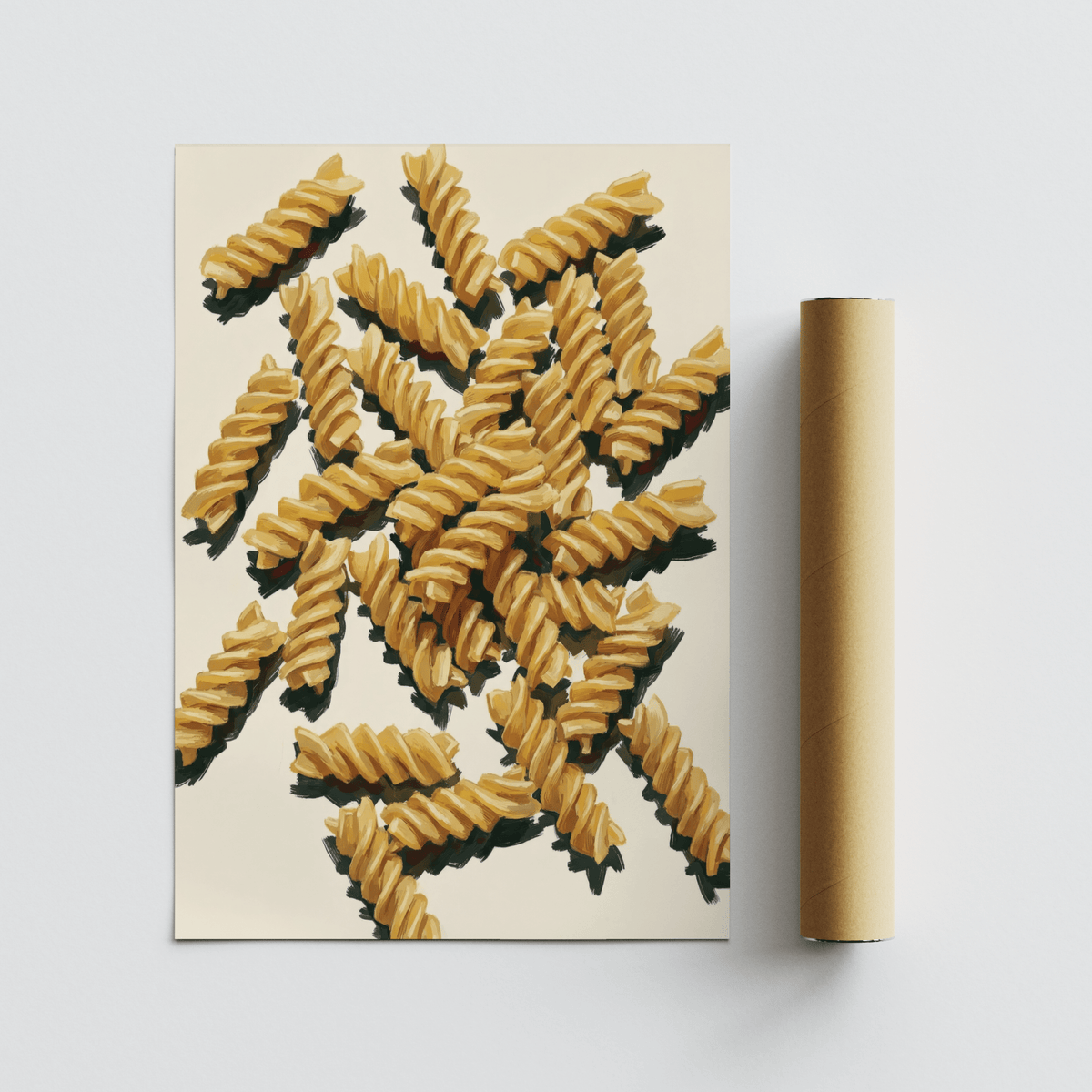 Fusilli Pasta Art print showcasing beige and yellow for modern kitchen