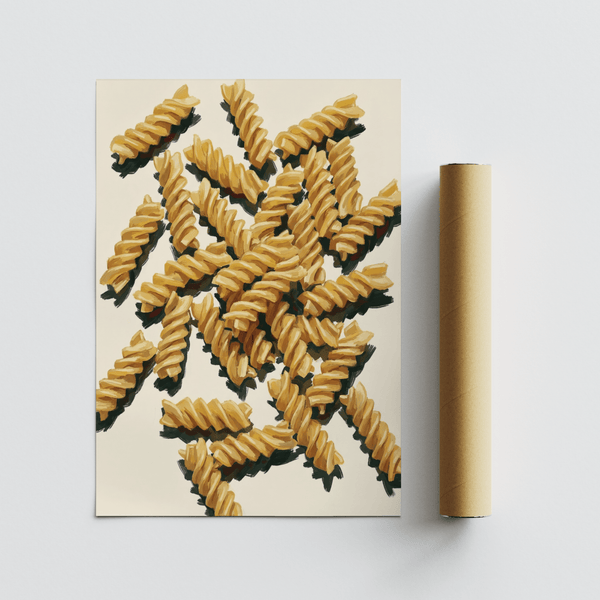 Fusilli Pasta Art print showcasing beige and yellow for modern kitchen