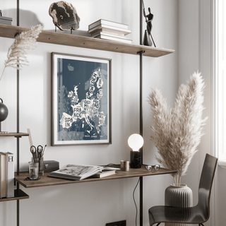 Minimalist Europe Map Print in beige and blue for bedroom art print