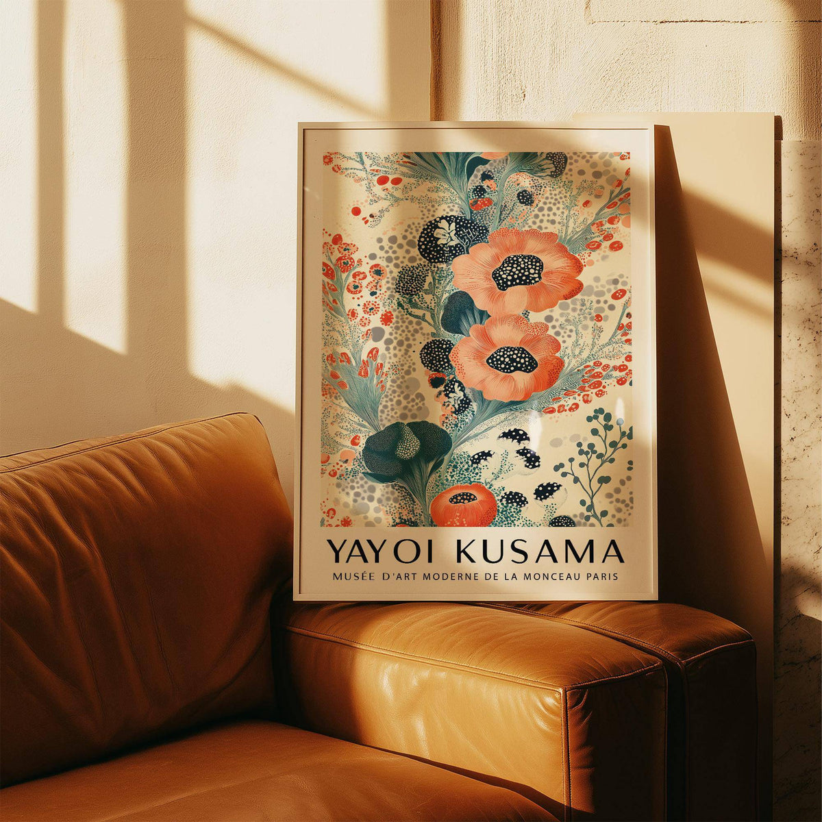 Graphic floral poster wall art with bold colors and botanical forms