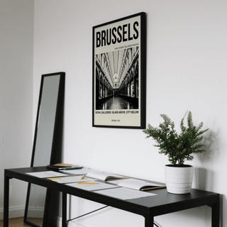 Brussels Gallery Print with monochrome Saint-Hubert arcade and caption band