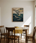 Large Ocean Art Print in Blue and Gold, perfect for office spaces