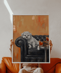 Dog with Human Face poster, stylish Orange background, for study room