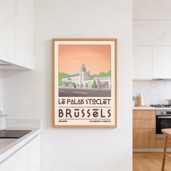 Typographic band reading Le Palais Stoclet and Brussels under building