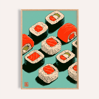Sushi Art Print with Red, Green, Blue in kitchen wall art