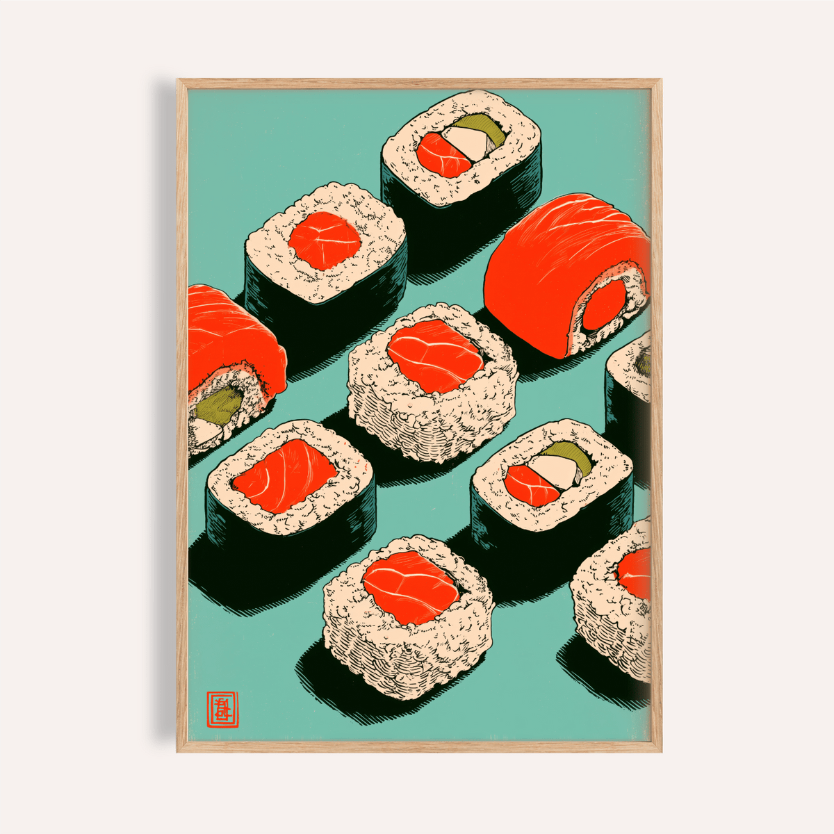 Sushi Art Print with Red, Green, Blue in kitchen wall art