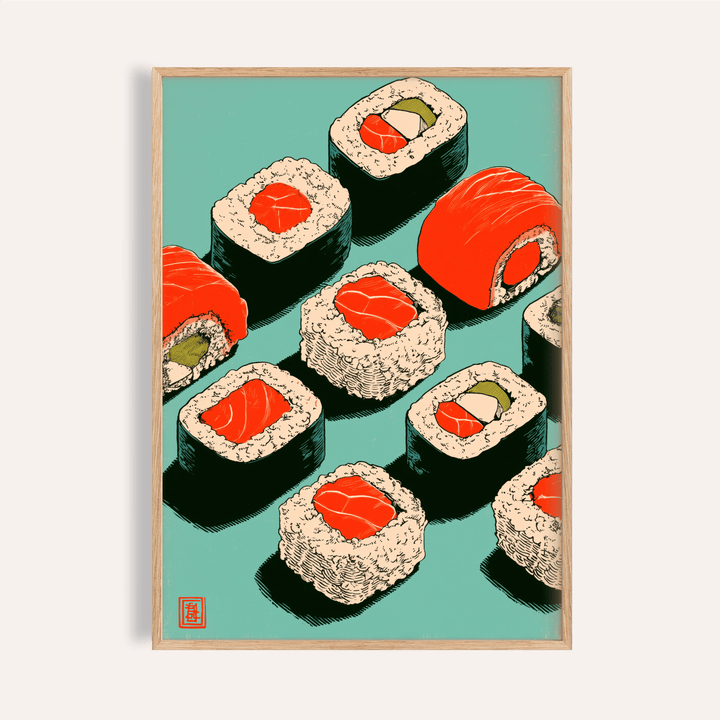 Sushi Art Print with Red, Green, Blue in kitchen wall art