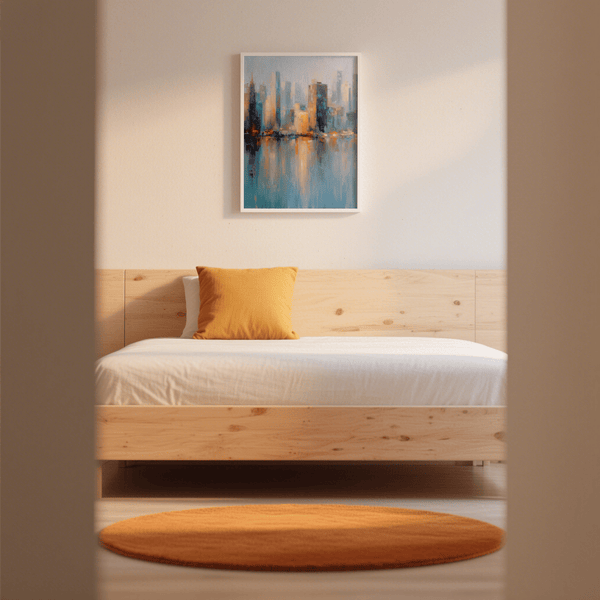 Art print of City Skyline Art Print in orange and yellow for entryway