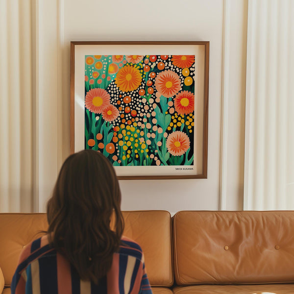 Japanese art-style Colorful Flower Art with expressive round petals and dots.