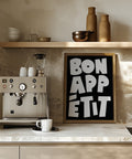 Stylish Bon Appétit black and white kitchen wall poster
