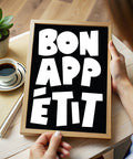 French phrase Bon Appétit kitchen art print in monochrome
