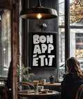 Bon Appétit kitchen wall art black and white typography
