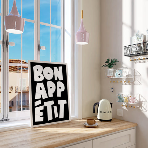 Bon Appétit wall poster minimalist French kitchen decor
