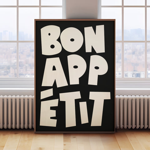 Bon Appétit Black and White Kitchen Wall Art