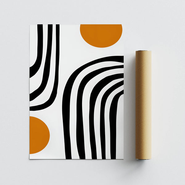 Contemporary interior with framed orange and black wall art