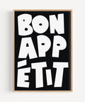 French-inspired Bon Appétit kitchen poster with bold typography