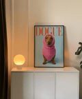 Funny Daschund Print showcasing pink sweaters and blue background decor