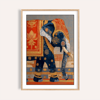 Ornate Indian Elephant Print poster with patterned elephant and tusks