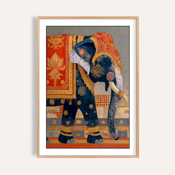 Ornate Indian Elephant Print poster with patterned elephant and tusks
