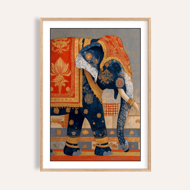 Ornate Indian Elephant Print poster with patterned elephant and tusks