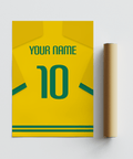 Sports poster displaying Brazilian shirt back layout on white background