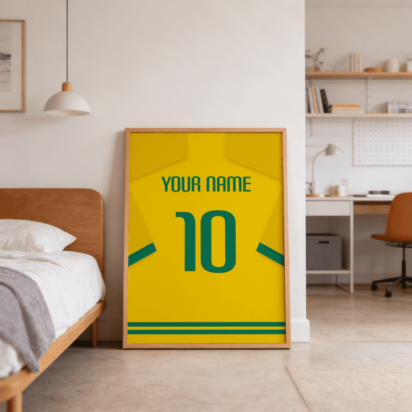 Minimal jersey back wall print in green and yellow with custom name field