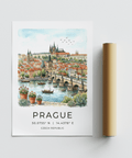 Minimal text-led Prague City Wall Art poster with city name, coordinates, and Czech Republic label