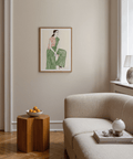 Fashion Illustration Art Print of minimalist line-drawn figure sitting on a stool