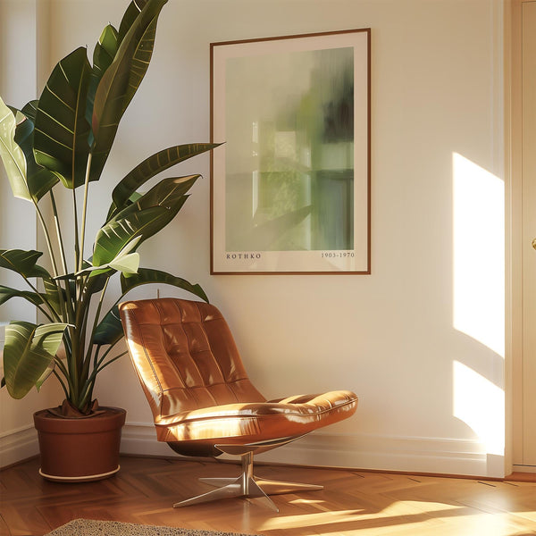 Olive green wall art featuring deep tones and blurred edges.