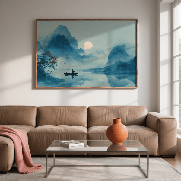 Serene Nature Poster minimalist blue tones for contemporary living room