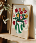 Tulip Art Print wall art poster with Pink tulips for hallway display