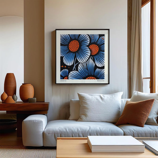 Large blue flower wall art for statement wall displays