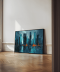 Poster of Blue Artwork City showing Blue tones, Orange highlights for bedroom