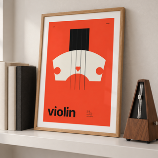 Violin bridge close up print leaning on a picture ledge in a music room