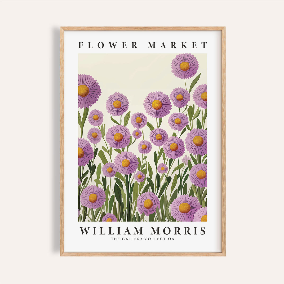 Purple floral wall art featuring William Morris flower market design for vintage decor