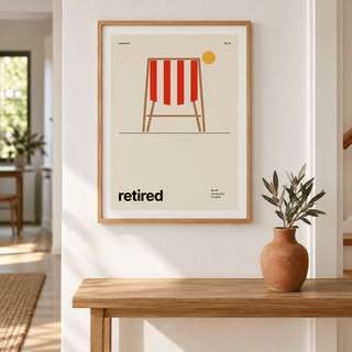Striped deckchair retirement print on the wall of a welcoming hallway