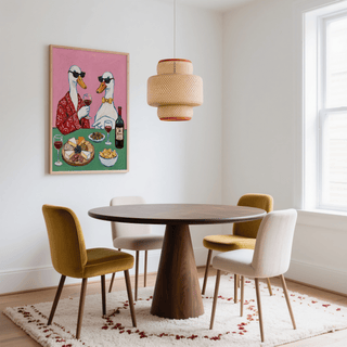 Wine and Cheese Poster art print, perfect for dining area in Pink and Multicolored