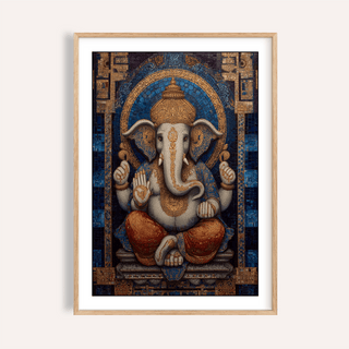Centered Ganesha Wall Art poster with mosaic-style deity and halo arch