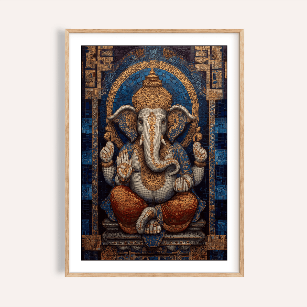Centered Ganesha Wall Art poster with mosaic-style deity and halo arch