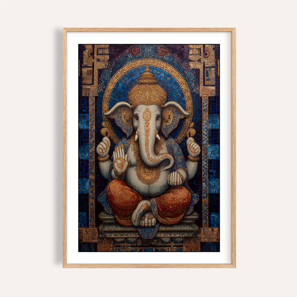 Centered Ganesha Wall Art poster with mosaic-style deity and halo arch