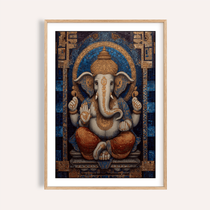 Centered Ganesha Wall Art poster with mosaic-style deity and halo arch