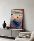 Foreground boat Zen Fishing Poster featuring a fisher with a net on rippled water
