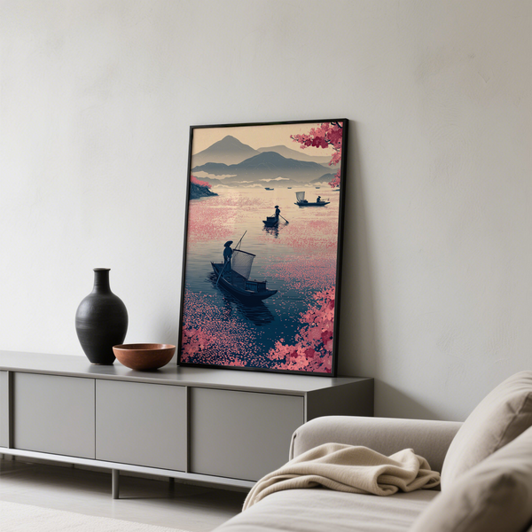 Foreground boat Zen Fishing Poster featuring a fisher with a net on rippled water