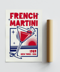 French Martini Art Print with bold Blue and Red for home bar wall art