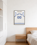 Centered sports wall art poster showing jersey back with YOUR NAME and double zero