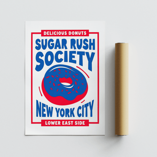 Quirky Donut Wall Art using red and blue for home or cafe walls