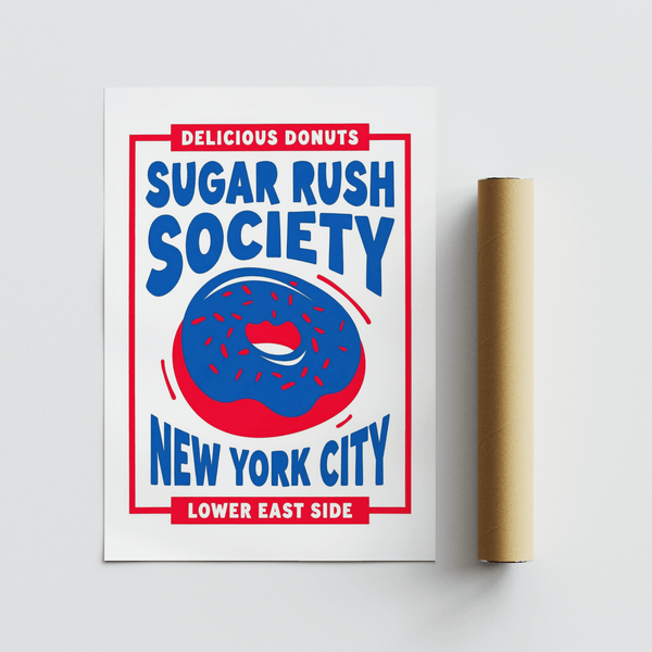 Quirky Donut Wall Art using red and blue for home or cafe walls