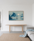 Zen Wall Art Print with mountain landscape in Blue for bedroom print