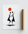 Abstract folk dance wall art print with simple heads and long limbs