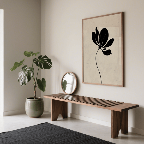 Botanical Black Flower Art Print with black color for hallway wall art